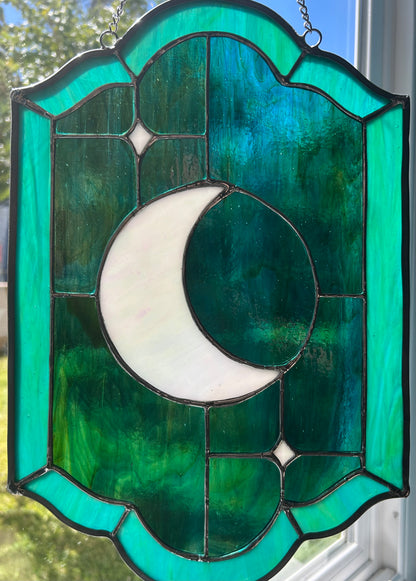 beautiful moon and stars stained glass panel