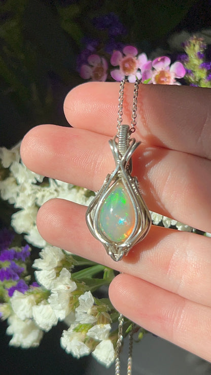 flashy ethiopian opal sterling silver necklace