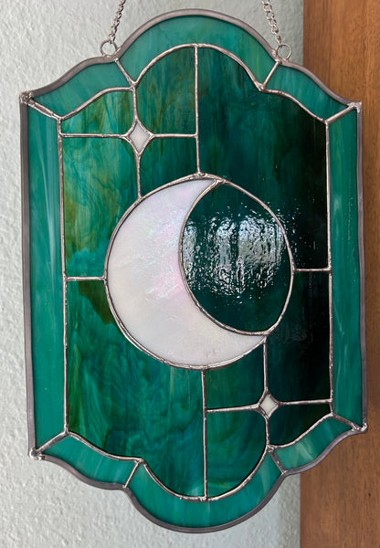 beautiful moon and stars stained glass panel