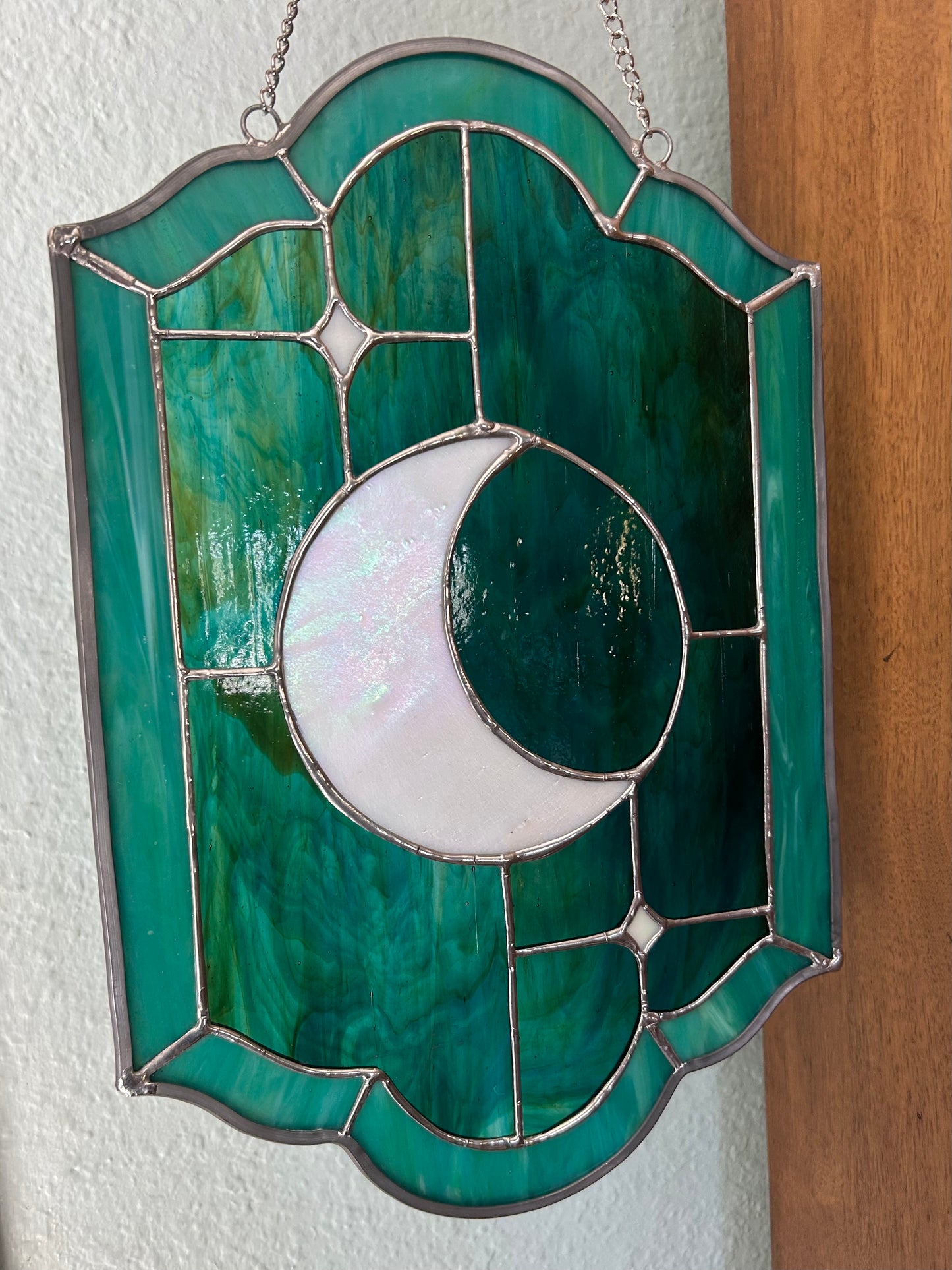 beautiful moon and stars stained glass panel