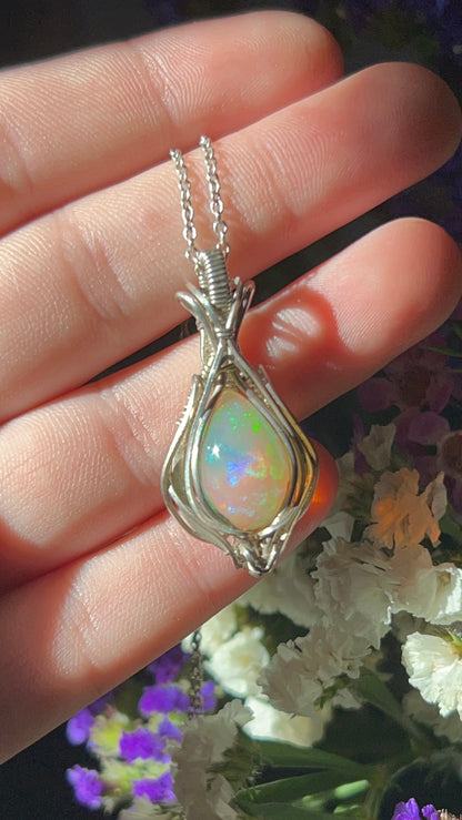 flashy ethiopian opal sterling silver necklace