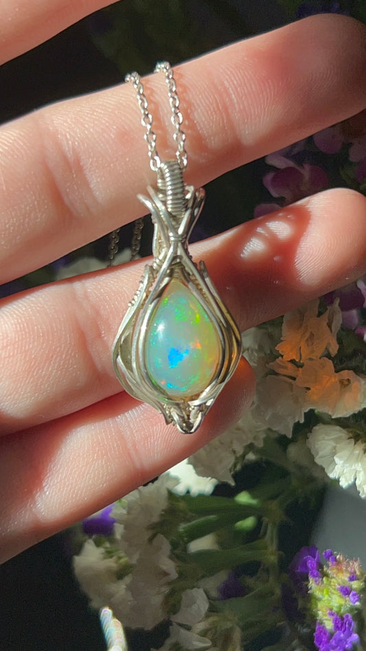 flashy ethiopian opal sterling silver necklace