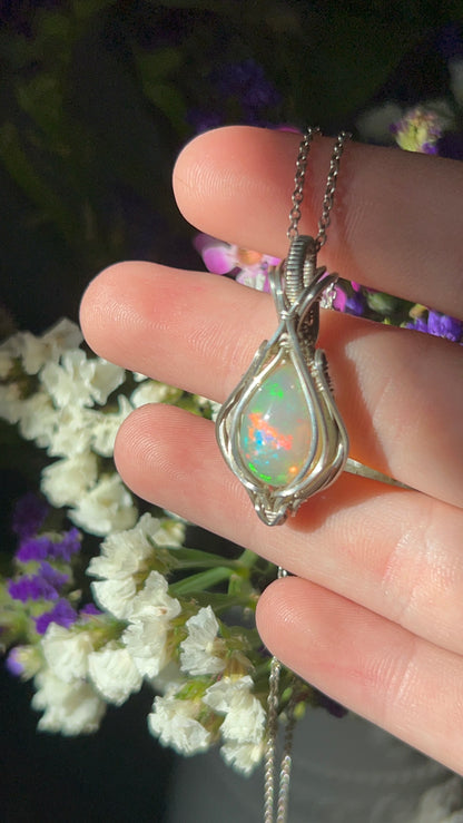 flashy ethiopian opal sterling silver necklace