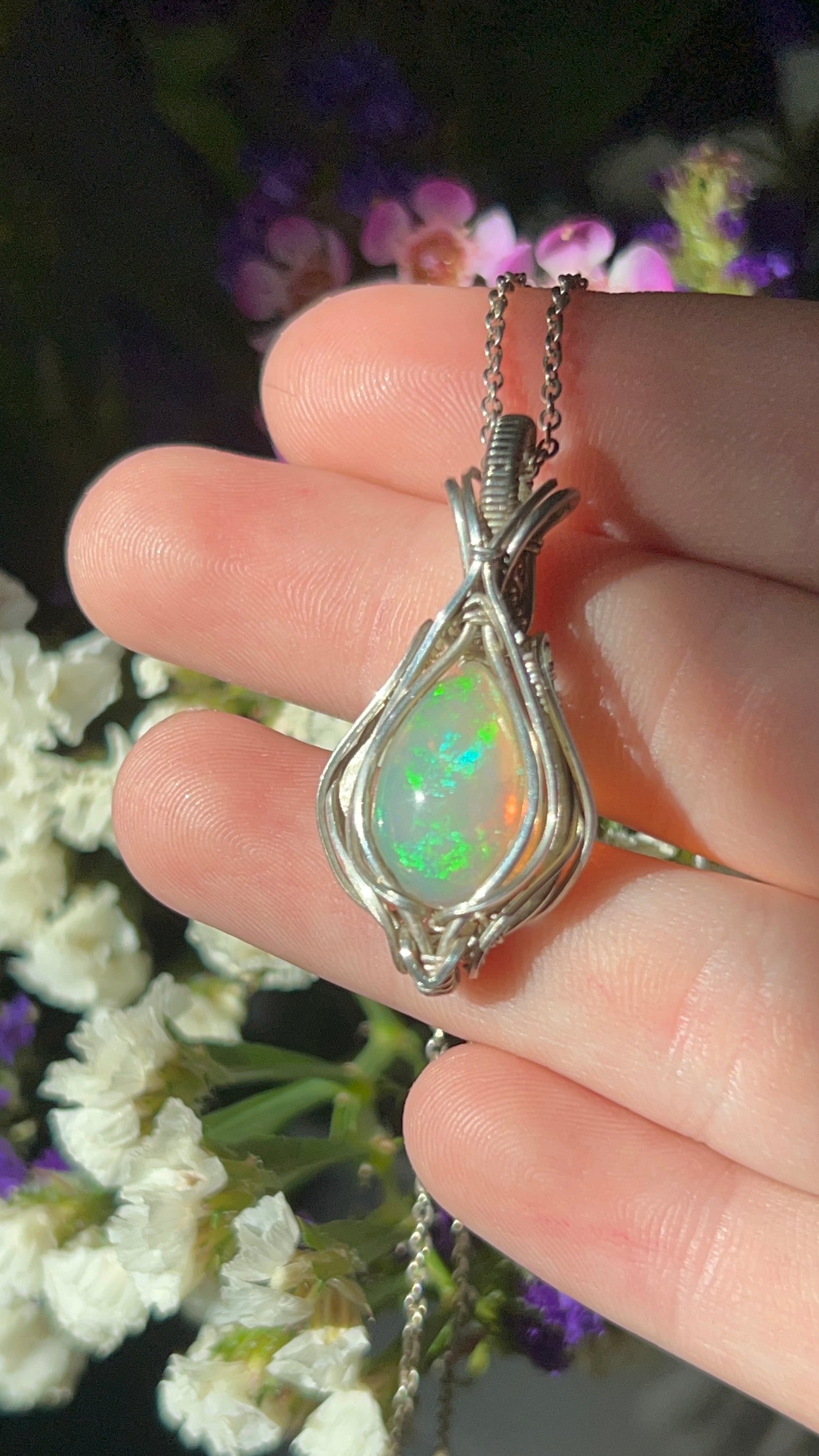 flashy ethiopian opal sterling silver necklace