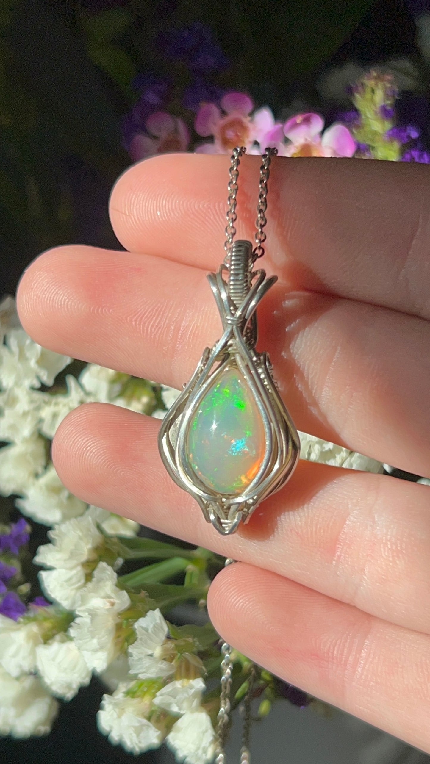 flashy ethiopian opal sterling silver necklace