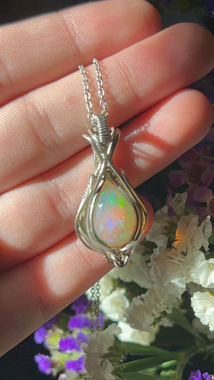 flashy ethiopian opal sterling silver necklace