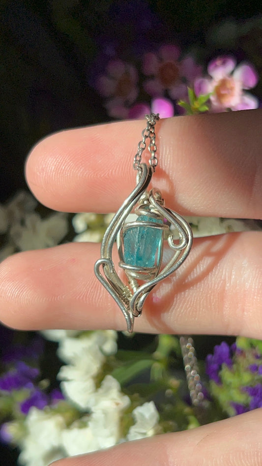 blue apatite in sterling silver necklace