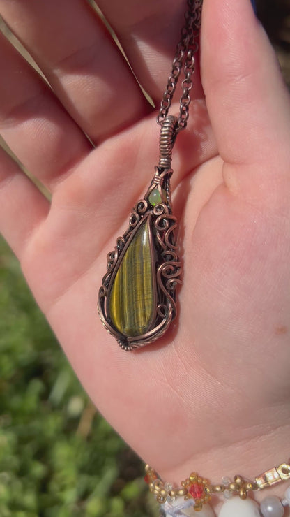 stunning tigers eye and ethiopian opal copper pendant